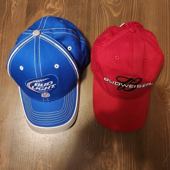 Vtg Red Budweiser Hat & Vtg Blue Bud Light NFL Hat Both Adjustable & 100% Cotton - Picture 4 of 13